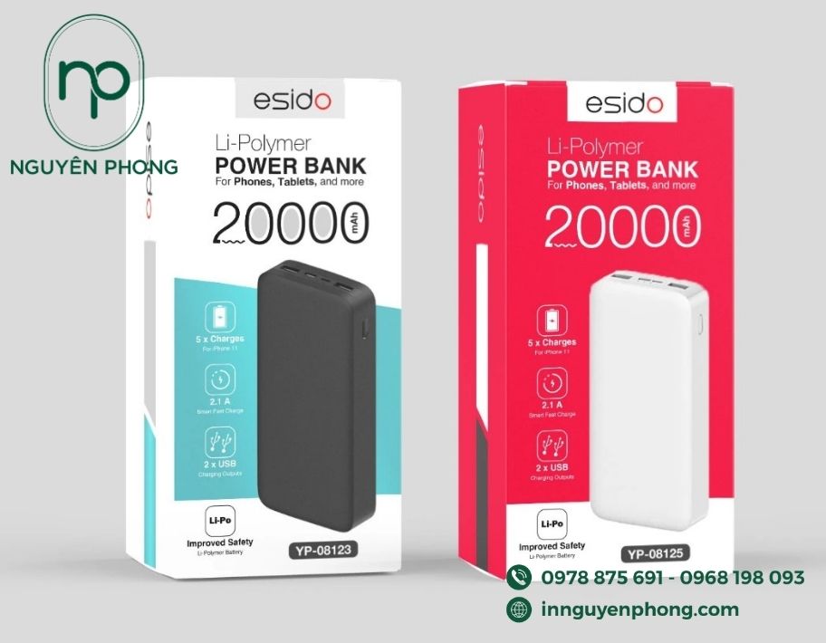 Mẫu hộp giấy đựng sạc dự phòng in màu 